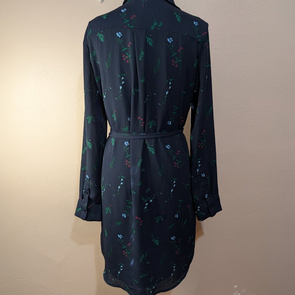 ⭐Banana Republic Blue Botanical Chiffon Shirt Dress Tie Belt Jabot Ruffle Size 6 - Picture 4 of 10
